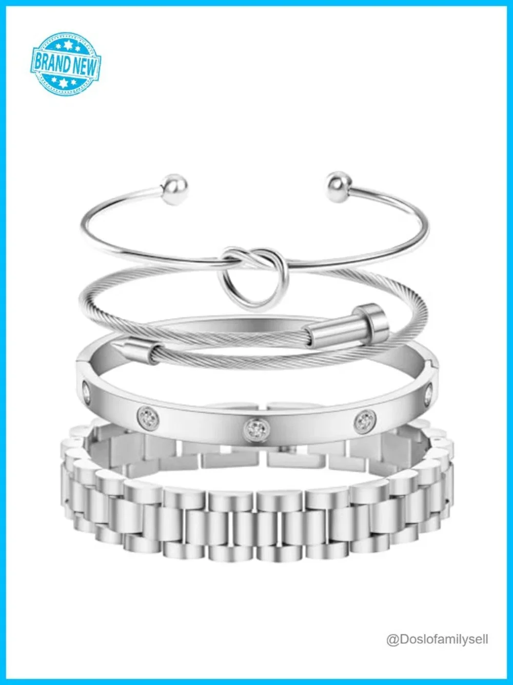 Stackable Bangle Bracelets Set 18K Gold Plated Stainless Steel Cubic Zirconia